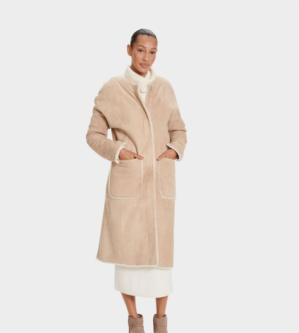 Ugg Remy Reversible Shearling - Womens Coats - Beige - NZ (3496QJKHY)